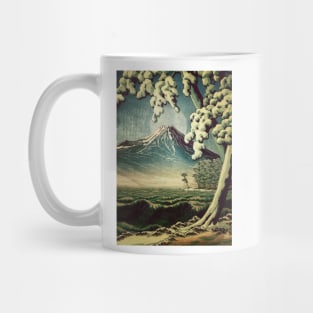 5 Lakes at Moonlight - Winter Mountain by the Ocean Ukiyoe Nature Landscape in White and Blue Mug